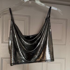 Divided Shimmering Silver Crop Top